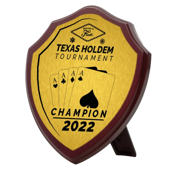 Gegraveerd schild met tekst Texas Holdem Tournament Champion 2022 (D260)