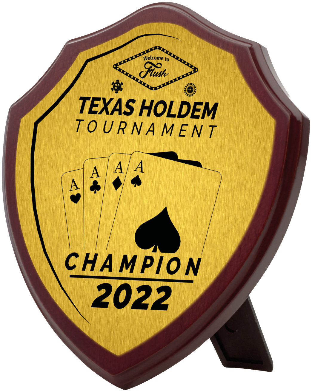 Gegraveerd schild met tekst Texas Holdem Tournament Champion 2022 (D260)